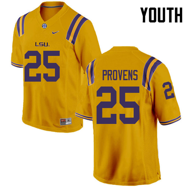 Youth #25 Tae Provens LSU Tigers College Football Jerseys Sale-Gold